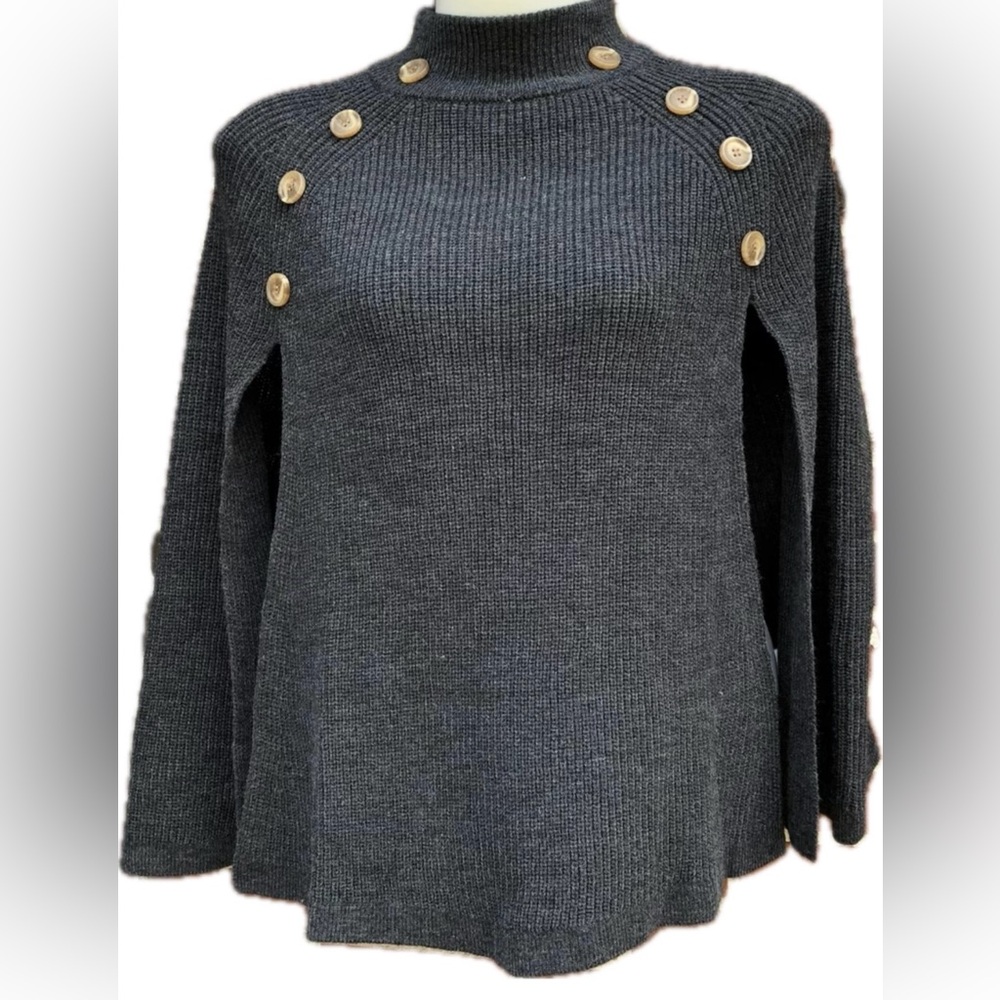 NWT Linda Anderson Gray Ribbed Knit Sweater Cape Shaw Poncho One Size